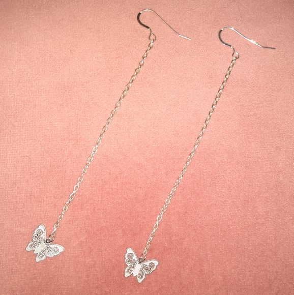 Solid 925 REAL Sterling Silver Ear Wires Handmade Chain Butterfly Earrings New - Picture 8 of 11